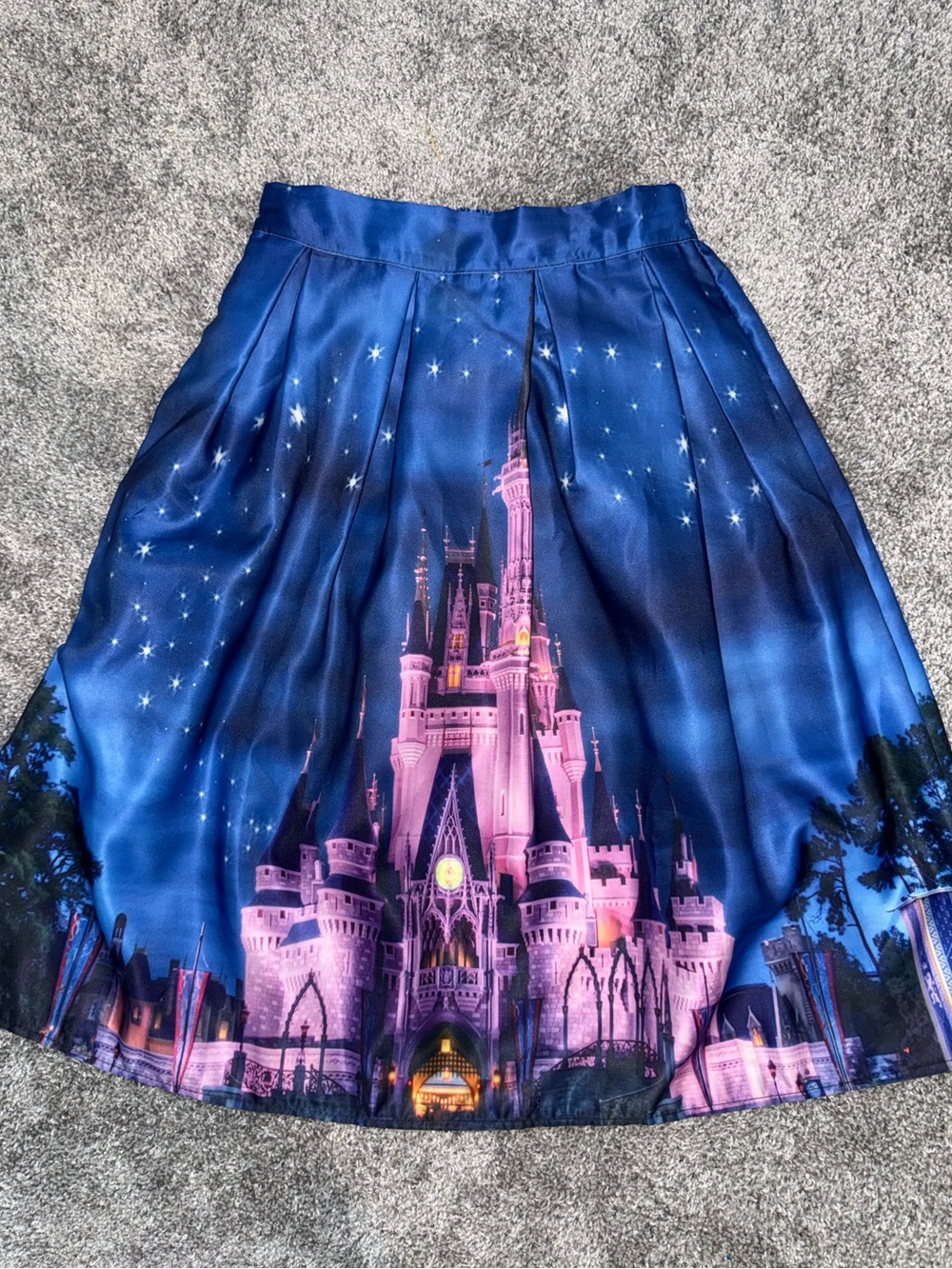Disney Cinderella Castle Blue & Pink Print Pleated Skirt